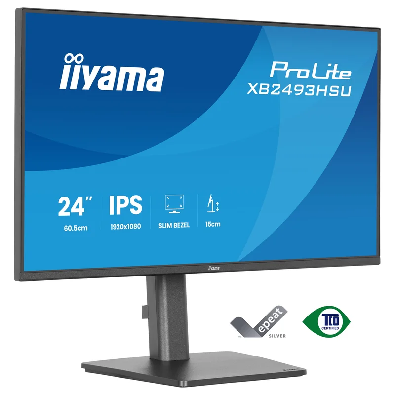 60,5cm/23,8" (1920x1080) iiyama ProLite XB2493HSU-B1 16:9 FHD IPS 4ms 60Hz VGA HDMI DisplayPort USB VESA Speaker Black