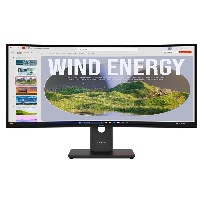 86,4cm/34" (3440x1440) Lenovo ThinkVision T34WD-40 21:9 WQHD VA Curved 4ms 120Hz HDMI DisplayPort USB-C USB-A RJ45 VESA Kensington