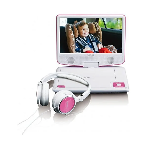 LENCO DVP-910 9" DVD-Player + USB & KfZ-Halterung. pink/wei